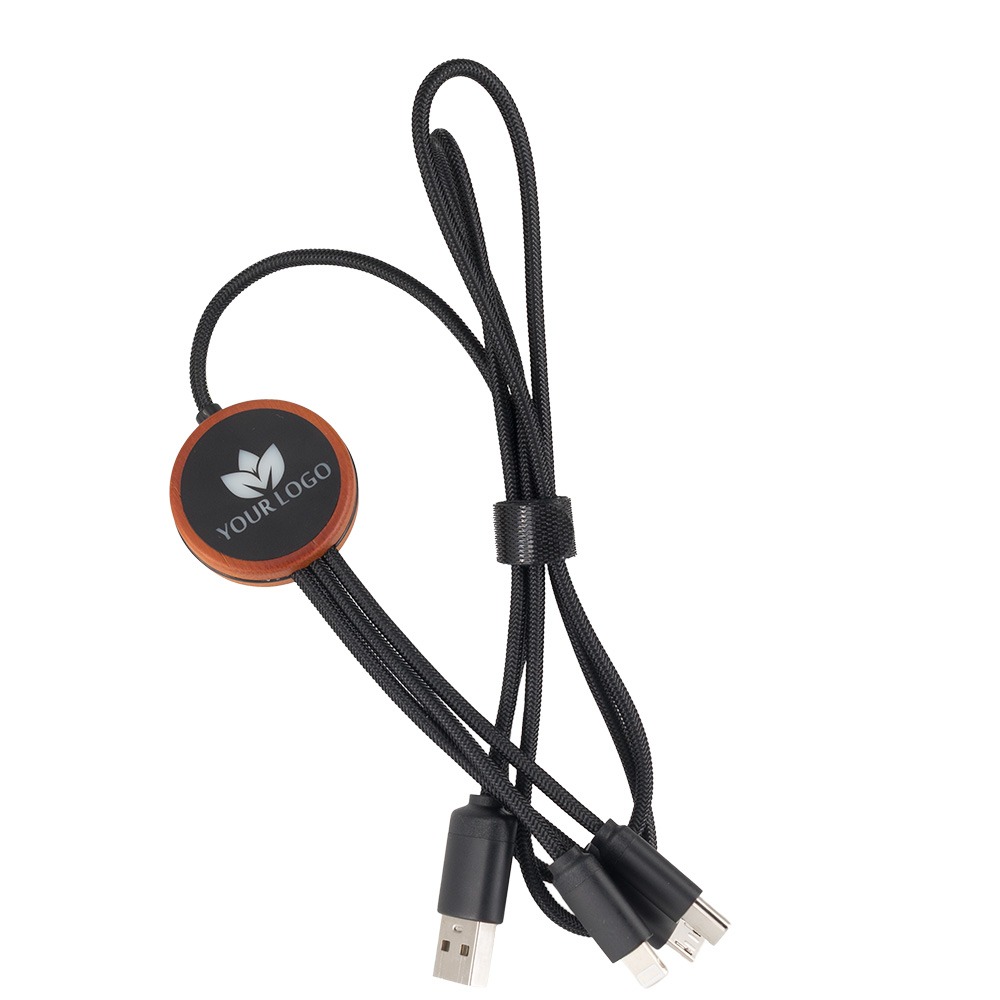 Kabel 3w1 z podświetlanym logo w drewnianej obudowie – LH-ZM04