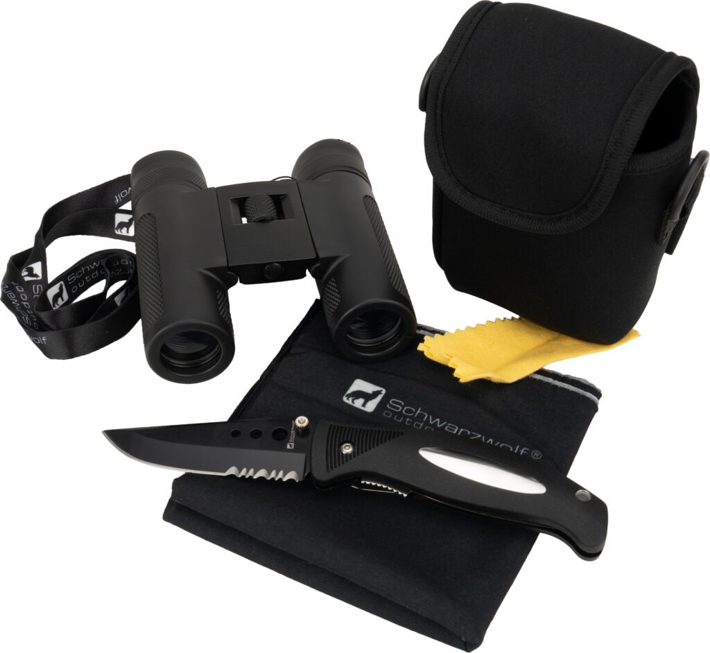 Zestaw lornetka, bandana, nóż CROSSET Schwarzwolf