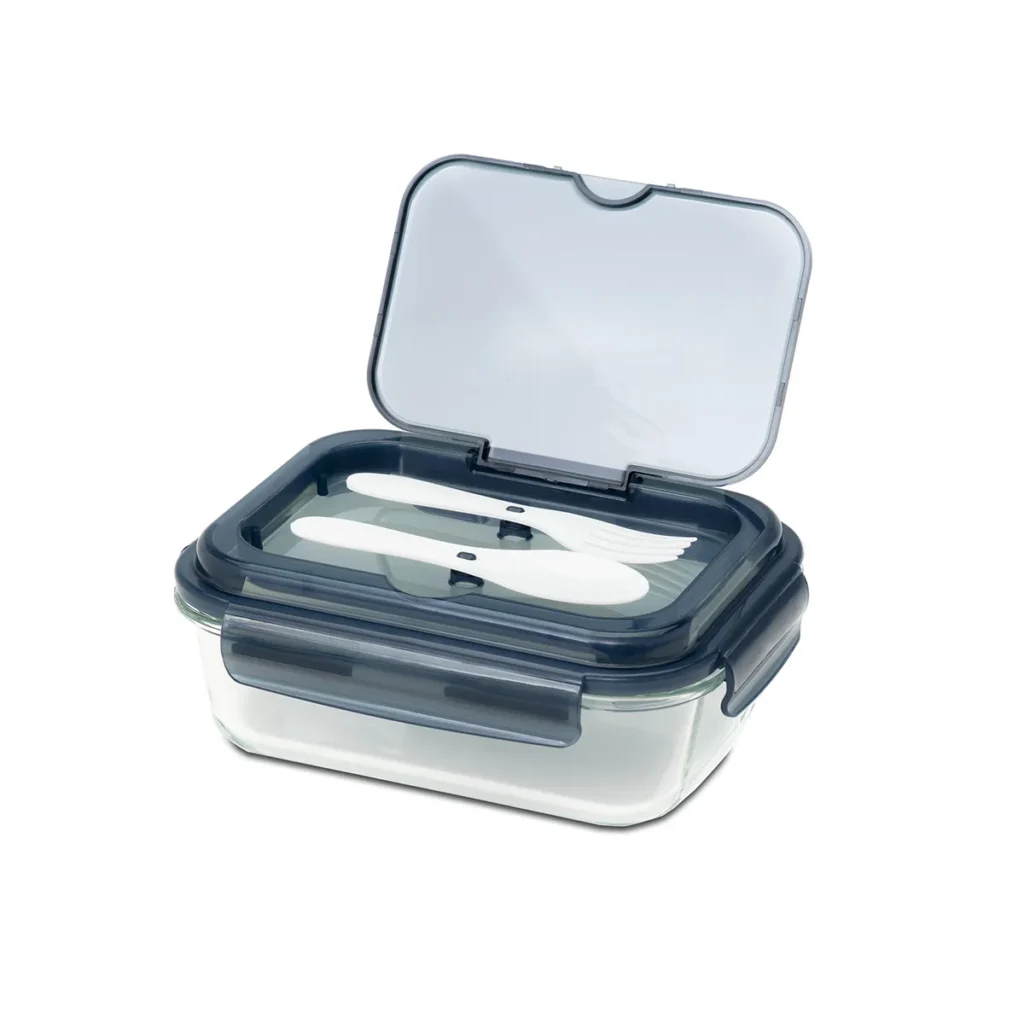 Szklany lunch box ze sztućcami Lagos 1000 ml