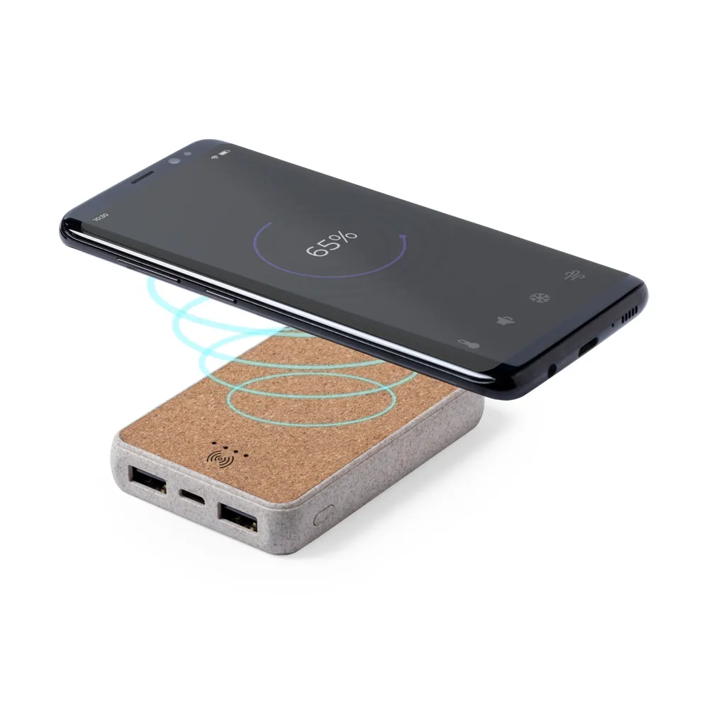 Bezprzewodowy power bank 5000 mAh ze słomy pszenicznej, ładowarka bezprzewodowa 5W